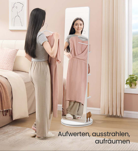 Rootz Full Body Mirror - Dressing Mirror - Floor Mirror - Large Glass Reflective Surface - 45cm x 163cm - Cloud White