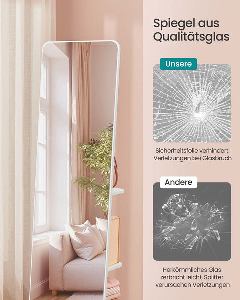 Rootz Full Body Mirror - Dressing Mirror - Floor Mirror - Large Glass Reflective Surface - 45cm x 163cm - Cloud White