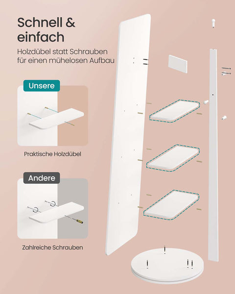 Rootz Full Body Mirror - Dressing Mirror - Floor Mirror - Large Glass Reflective Surface - 45cm x 163cm - Cloud White