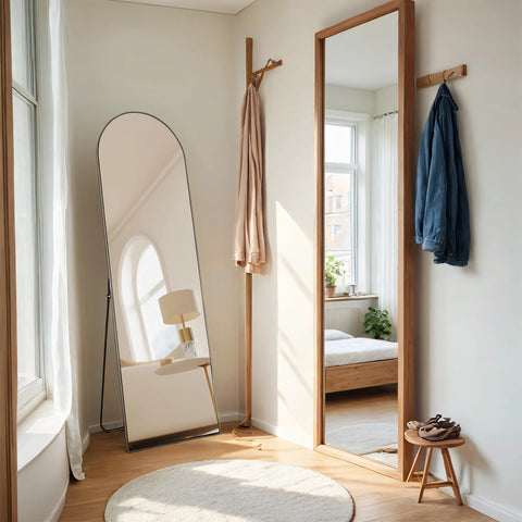 Rootz Full Body Mirror - Bent Mirror - Standing Wall-Mounted - Durable Hard Glass - 160 x 50 cm Ink Black