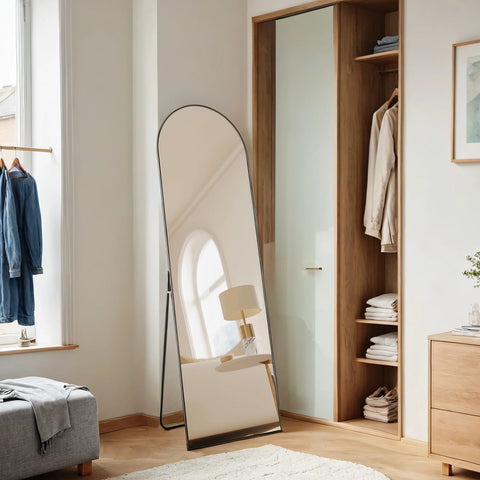 Rootz Full Body Mirror - Bent Mirror - Standing Wall-Mounted - Durable Hard Glass - 160 x 50 cm Ink Black