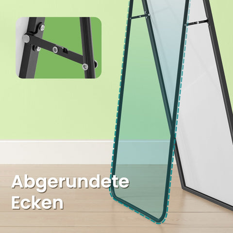 Rootz Full Body Mirror - Bent Mirror - Standing Wall-Mounted - Durable Hard Glass - 160 x 50 cm Ink Black