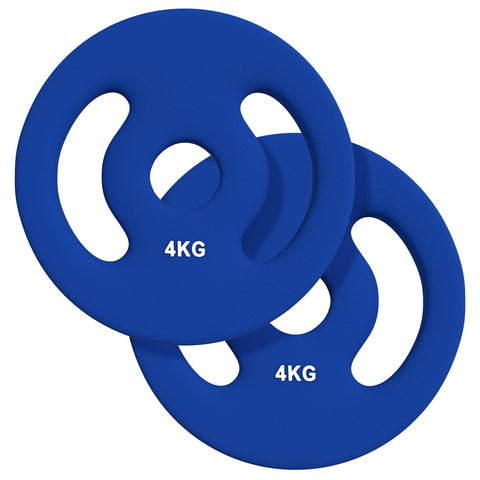 Rootz 2 x 4kg Weight Plates - Dumbbell Weights - Training Discs - Practical Handles - Ø18 x 3H cm - Durable & Plastic Covered