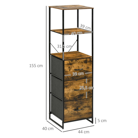 Rootz Freestanding Storage Shelf - Dresser - Clothing Rack - Organizer - Industrial Style - 44cm x 40cm x 155cm