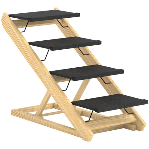 Rootz Pet Stairs - Dog Staircase & Ramp - Pine Wood - Adjustable Height - Foldable Design - Non-Slip Surface - 83cm x 40cm x 62.5cm