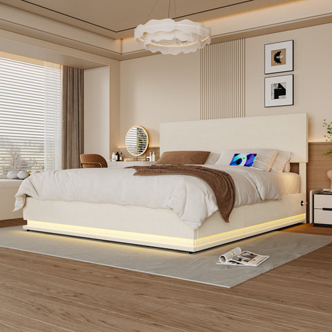 Rootz Double Bed with Storage - Velvet Bed Frame - Adjustable Headboard - Spacious Storage - 211cm x 173cm x 113cm