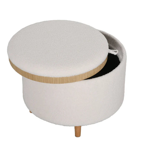 Rootz Stool - Teddy Fleece - Hidden Storage - Reversible Lid - Polyester - White - 56cm x 56cm x 42cm