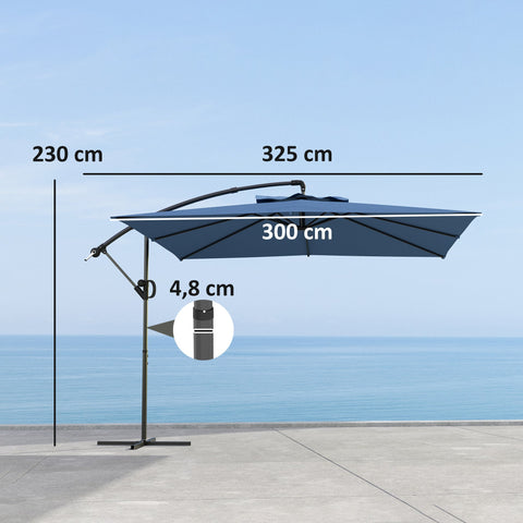 Rootz 3 x 3 m Offset Parasol - Patio Umbrella - Outdoor Sunshade - UV Resistant - 300cm x 325cm x 230cm
