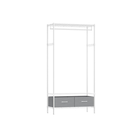 Rootz Clothes Rack - Wardrobe Organizer - Garment Hanger - 2 Drawers - Steel - 40 x 90 x 180 cm - White- Grey