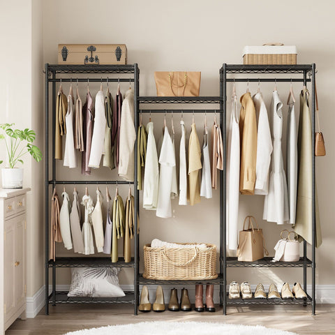 Rootz Steel Clothes Rack - Garment Rack - Wardrobe Organizer - Heavy Duty - Ink Black - 40cm x 175cm x 180cm