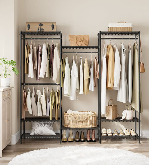 Rootz Open Wardrobe - Clothes Rack - Adjustable Shelves - Black Steel - Max Load 220kg - 40x175x180cm