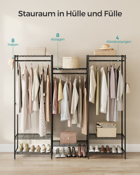 Rootz Steel Clothes Rack - Garment Rack - Wardrobe Organizer - Heavy Duty - Ink Black - 40cm x 175cm x 180cm