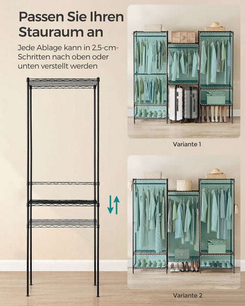 Rootz Open Wardrobe - Clothes Rack - Adjustable Shelves - Black Steel - Max Load 220kg - 40x175x180cm