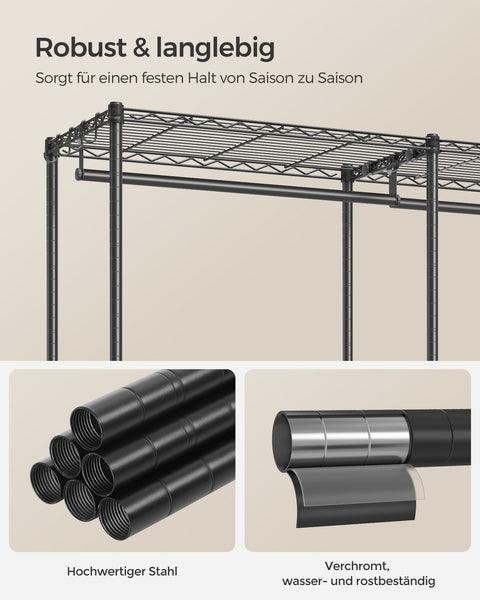 Rootz Open Wardrobe - Clothes Rack - Adjustable Shelves - Black Steel - Max Load 220kg - 40x175x180cm