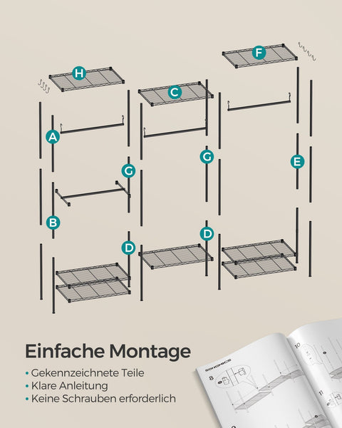 Rootz Open Wardrobe - Clothes Rack - Adjustable Shelves - Black Steel - Max Load 220kg - 40x175x180cm