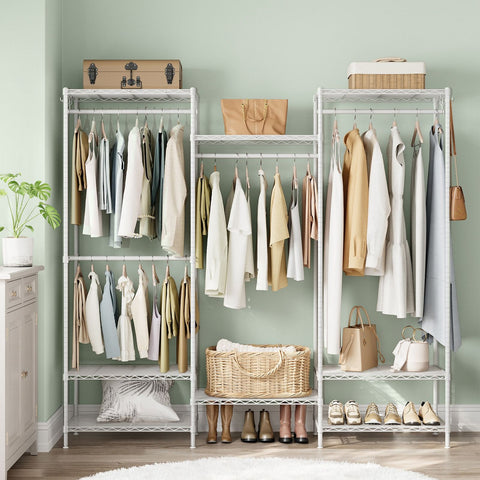 Rootz Steel Clothes Rack - Garment Rack - Wardrobe Organizer - Cloud White - Heavy Duty - Spacious - 40cm x 175cm x 180cm