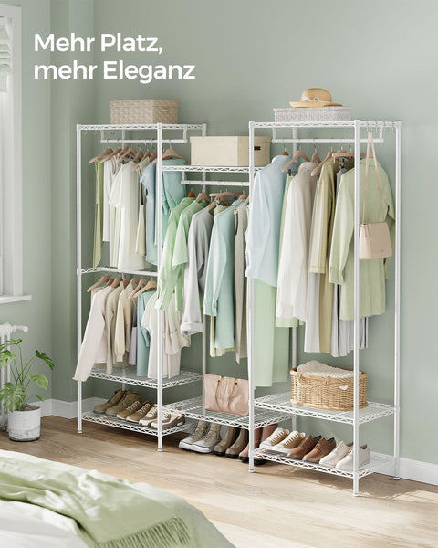 Rootz Metal Coat Rack - Clothing Rack - Garment Organizer - Adjustable Shelves - Space-saving - White - 40 x 175 x 180 cm