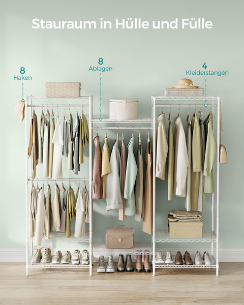 Rootz Steel Clothes Rack - Garment Rack - Wardrobe Organizer - Cloud White - Heavy Duty - Spacious - 40cm x 175cm x 180cm