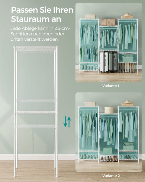 Rootz Metal Coat Rack - Clothing Rack - Garment Organizer - Adjustable Shelves - Space-saving - White - 40 x 175 x 180 cm