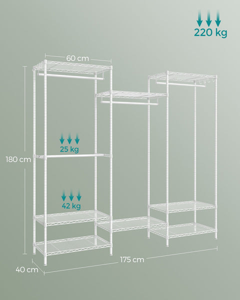 Rootz Steel Clothes Rack - Garment Rack - Wardrobe Organizer - Cloud White - Heavy Duty - Spacious - 40cm x 175cm x 180cm