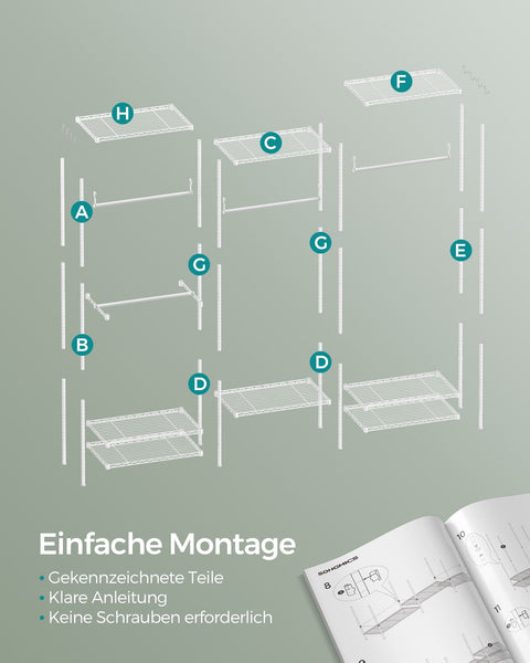 Rootz Metal Coat Rack - Clothing Rack - Garment Organizer - Adjustable Shelves - Space-saving - White - 40 x 175 x 180 cm