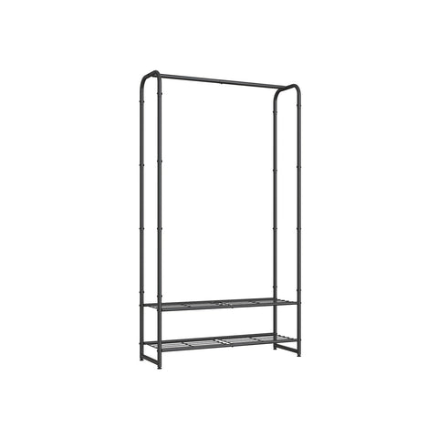 Rootz Clothing Rack with Shelves - Garment Stand - Storage Unit - Steel Construction - 29x73x158.4cm - Matt Black Finish