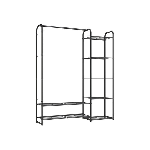 Rootz Clothing Rack with Shelves - Apparel Organizer - Garment Stand - Sturdy Steel - 29x112x158.4cm - Max Load 73kg - Matt Black