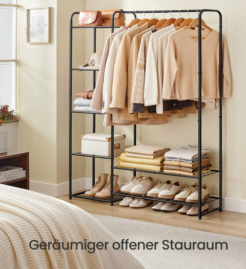 Rootz Clothing Rack with Shelves - Apparel Organizer - Garment Stand - Sturdy Steel - 29x112x158.4cm - Max Load 73kg - Matt Black