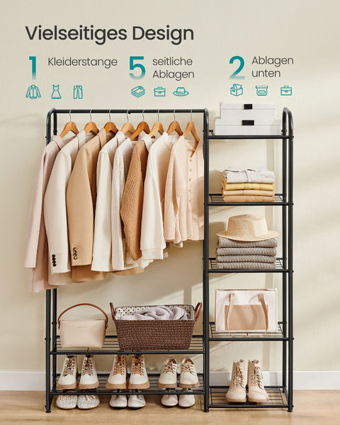 Rootz Clothing Rack with Shelves - Apparel Organizer - Garment Stand - Sturdy Steel - 29x112x158.4cm - Max Load 73kg - Matt Black