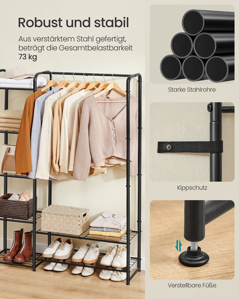 Rootz Clothing Rack with Shelves - Apparel Organizer - Garment Stand - Sturdy Steel - 29x112x158.4cm - Max Load 73kg - Matt Black