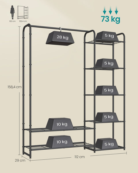 Rootz Clothing Rack with Shelves - Apparel Organizer - Garment Stand - Sturdy Steel - 29x112x158.4cm - Max Load 73kg - Matt Black