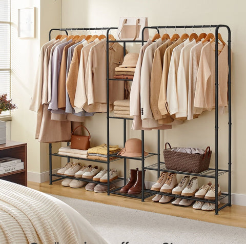 Rootz Clothes Rack - Garment Rack - Wardrobe Organizer - Heavy Duty - 29 x 183 x 158.4 cm - Matte Black Steel