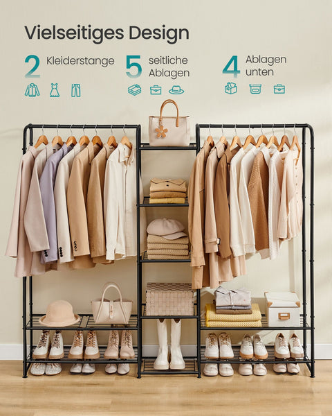 Rootz Clothes Rack - Garment Rack - Wardrobe Organizer - Heavy Duty - 29 x 183 x 158.4 cm - Matte Black Steel