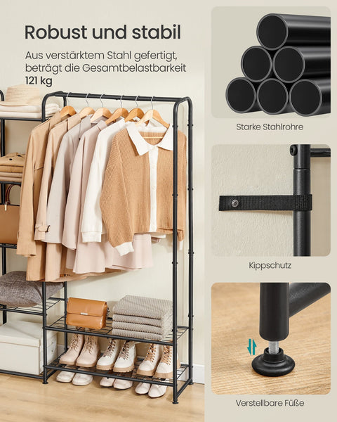 Rootz Clothes Rack - Garment Rack - Wardrobe Organizer - Heavy Duty - 29 x 183 x 158.4 cm - Matte Black Steel