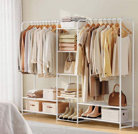 Rootz Clothing Staircase - Garment Rack - Clothes Organizer - Steel Frame - White - 29x183x158.4cm