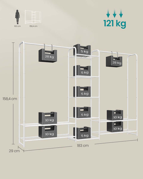 Rootz Clothing Staircase - Garment Rack - Clothes Organizer - Steel Frame - White - 29x183x158.4cm