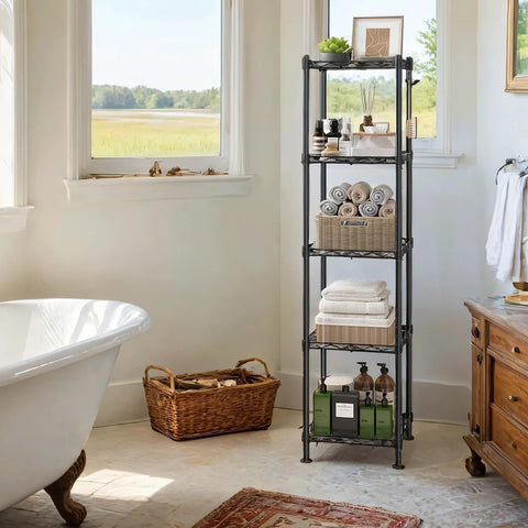 Rootz Bathroom Shelf Stand - Metal Shelf - Space-Saving Storage - No Tools Needed - 30 x 30 x 123.5 cm