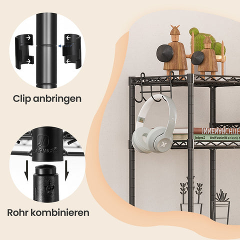Rootz Bathroom Shelf Stand - Metal Shelf - Space-Saving Storage - No Tools Needed - 30 x 30 x 123.5 cm