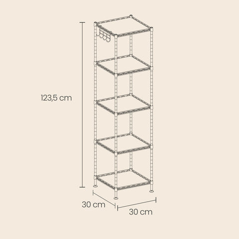 Rootz Bathroom Shelf Stand - Metal Shelf - Space-Saving Storage - No Tools Needed - 30 x 30 x 123.5 cm