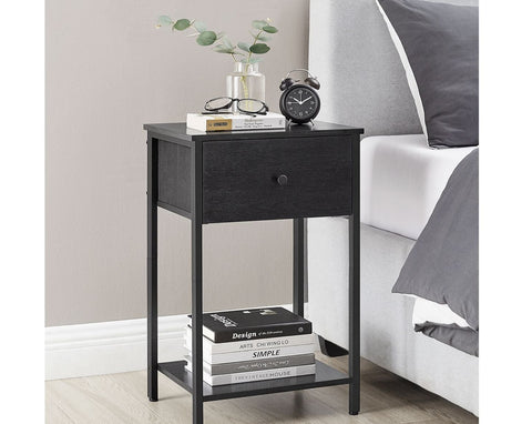 Rootz Nachtkastje - Nachtkastje - Bijzettafel - Spaanplaat Staal Niet-geweven Stof - 28cm x 38cm x 61cm - Zwart - Lichtgewicht - Stevige constructie - Eenvoudige montage