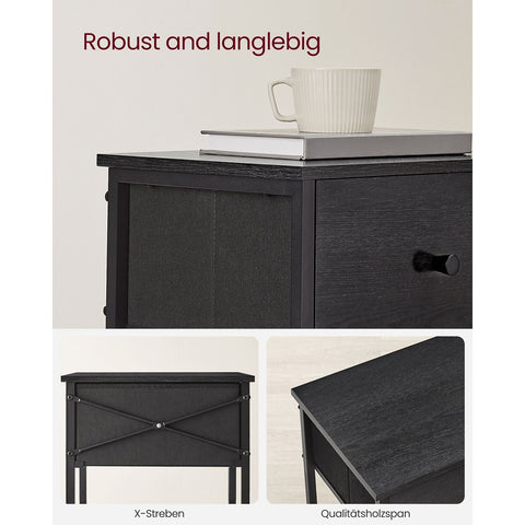 Rootz Nachtkastje - Nachtkastje - Bijzettafel - Spaanplaat Staal Niet-geweven Stof - 28cm x 38cm x 61cm - Zwart - Lichtgewicht - Stevige constructie - Eenvoudige montage