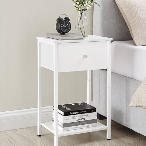 Rootz Wit Nachtkastje - Nachtkastje - Bijzettafel - Spaanplaat Staal Niet-geweven Stof - 28cm x 38cm x 61cm - Lichtgewicht - Stevig - Eenvoudige montage