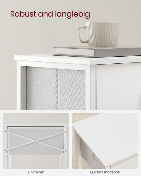 Rootz Wit Nachtkastje - Nachtkastje - Bijzettafel - Spaanplaat Staal Niet-geweven Stof - 28cm x 38cm x 61cm - Lichtgewicht - Stevig - Eenvoudige montage