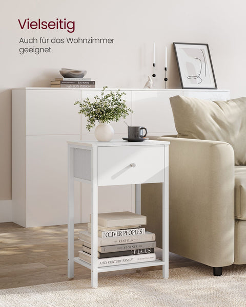 Rootz 2-delige set nachtkastjes - nachtkastje - bijzettafels - spaanplaat staal niet-geweven stof - 28 cm x 38 cm x 61 cm - wit - lichtgewicht - stevig - eenvoudige montage