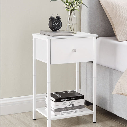 Rootz 2-delige set nachtkastjes - nachtkastje - bijzettafels - spaanplaat staal niet-geweven stof - 28 cm x 38 cm x 61 cm - wit - lichtgewicht - stevig - eenvoudige montage