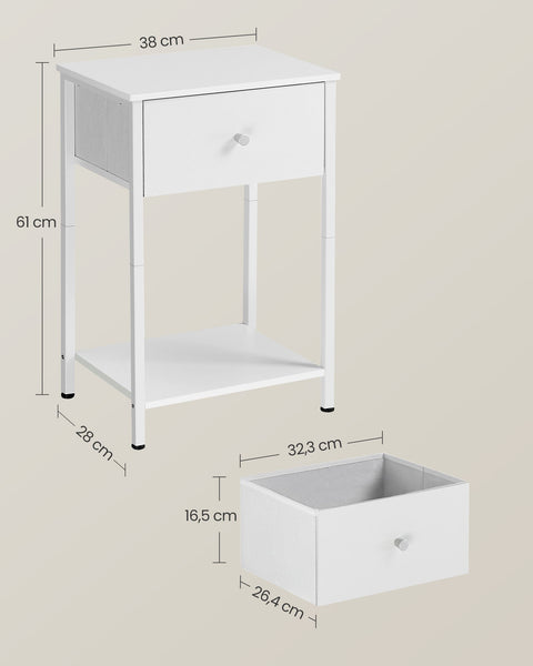 Rootz Side Table Set of 2 - Accent Table - End Table - Fabric Drawer - 28cm x 38cm x 61cm