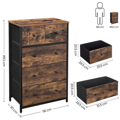 Rootz Fabric Drawer Chest - Dresser - Storage Cabinet - Child-Friendly - 56cm x 30cm x 89.3cm
