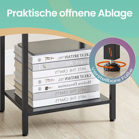 Rootz Side Table - Bedside Table - Nightstand with Shelf & Fabric Drawer - Space-Saving Design - 28.1 x 38.1 x 61.1 cm