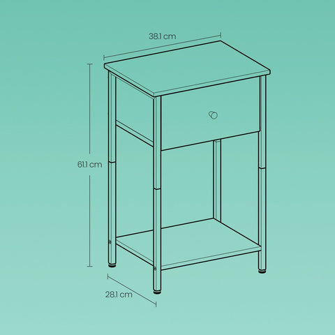 Rootz Side Table - Bedside Table - Nightstand with Shelf & Fabric Drawer - Space-Saving Design - 28.1 x 38.1 x 61.1 cm