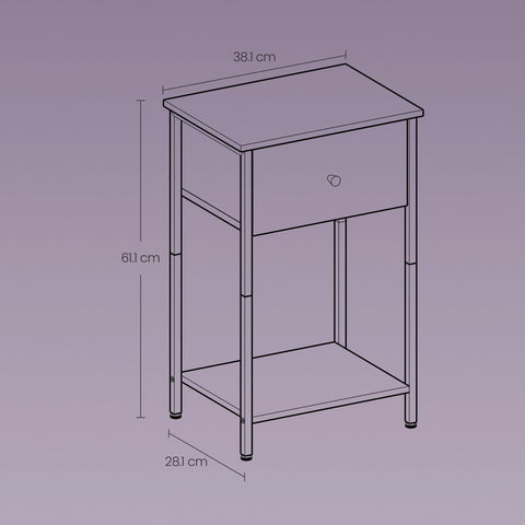 Rootz Bedside Table - Side Table - Nightstand - With Shelf & Fabric Drawer - Space-saving Design - 28.1cm x 38.1cm x 61.1cm